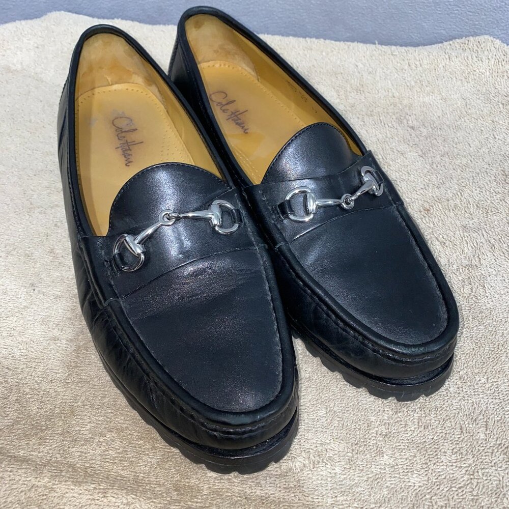 Cole Haan Men’s 9.5M Black Leather Horsebit Loafers Lug Sole Dress Casual Shoes